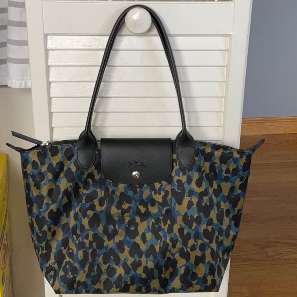 Longchamp Panther medium nylon tote with leather trim
